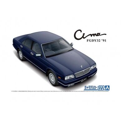 PRE-ORD3R Aoshima Modeliukas #122 1991 Nissan Y32 Cima Type II ltd L AV, plastic modelkit