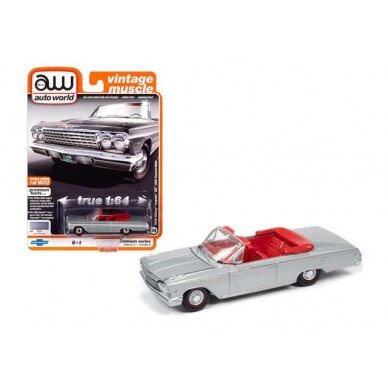 PRE-ORD3R Auto World Modeliukas 1962 Chevrolet Impala SS Convertible, satin silver poly