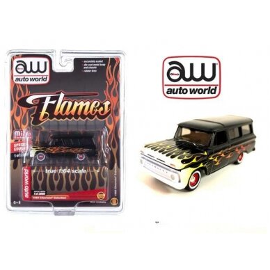 PRE-ORD3R Auto World 1965 Chevrolet Suburban, black with flames