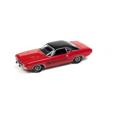 PRE-ORD3R Auto World 1974 Dodge Challenger Rallye, Rallye Red with Flat Black Vinyl Roof