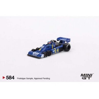 Mini GT 1976 Tyrell P34 6-wheeler #4 Patrick Depailler 2nd Place Swedish GP, blue/yellow