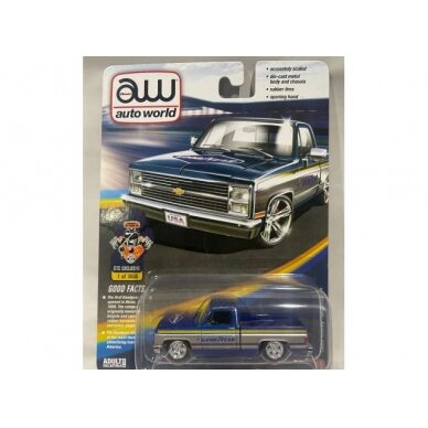 PRE-ORD3R Auto World Modeliukas 1983 Chevrolet Silverado *Goodyear*, silver/blue/yellow