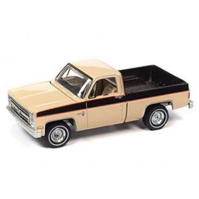 PRE-ORD3R Auto World 1985 Chevrolet Silverado, tan body with dark brown side stripes & bed 