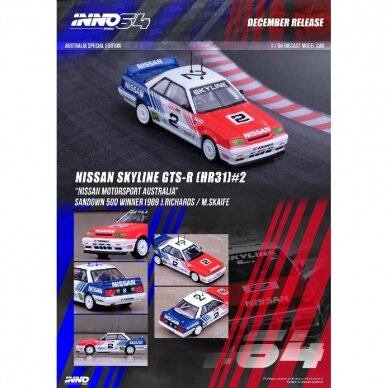 PRE-ORD3R Inno64 Modeliukas 1989 Nissan Skyline GTS-R HR31 #2 J.Richards/M. Skafe Nissan Motorsport Austalia, red/white/blue