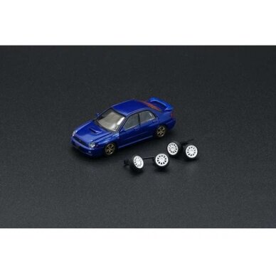 BM Creations Modeliukas 2001 Subaru Impreza WRX RHD with Extra Wheels, blue