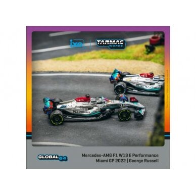 PRE-ORD3R Tarmac Works Modeliukas 2022 Mercedes Benz AMG F1 W13 E Performance #63 George Russell Miami Grand Prix, black/silver