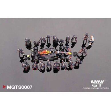 Mini GT Modeliukas 2022 Oracle Red Bull Racing RB18 #1 Max Verstappen Abu Dhabi Grand Prix Pit Crew Set. This set is Including 1 Model the MGT00520