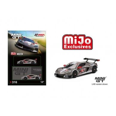 PRE-ORD3R Mini GT Modeliukas Chevrolet Corvette C8.R #4 2021 IMSA 12H of Sebring, grey/white