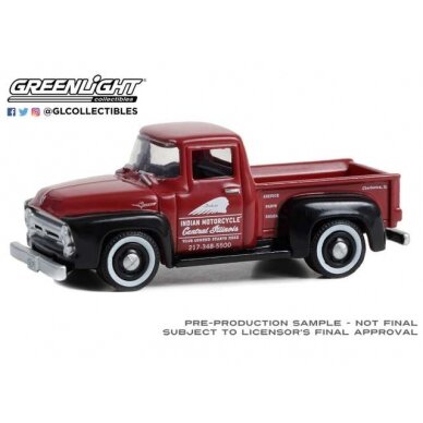 PRE-ORD3R GreenLight 1956 Ford F-100 Indian Motorcycle Service, Parts & Sales *Blue Collar Collection Series 12*