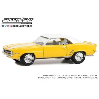 GreenLight Modeliukas 1969 Chevrolet Camaro Z/28 (Lot #1043) *Barrett Jackson Scottsdale Edition Series 12*, daytona yellow with white interior