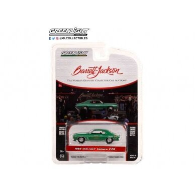 PRE-ORD3R GreenLight Modeliukas 1969 Chevrolet Camaro Z/28 (Lot #1309.1) Tony Pizzi Automotive Philadelphia Pennsylvania *Barrett Jackson Series 10*, rally green with white stripes