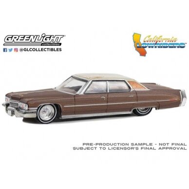 GreenLight 1973 Cadillac Sedan deVille *California Lowriders Series 4*, dark brown metallic with light brown pinstripes