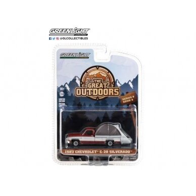 PRE-ORD3R GreenLight 1983 Chevrolet C20 Silverado with Modern Truck Bed Tent *The Great Outdoors Series 3*, carmine red and silver metallic