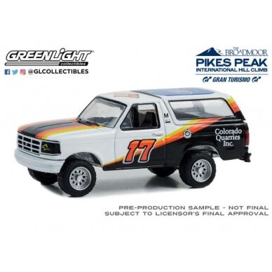 GreenLight Modeliukas 1994 Ford Bronco #17 Jimmy Ford *Pikes Peak International Hill Climb Series 1 *, white/black/yellow/red