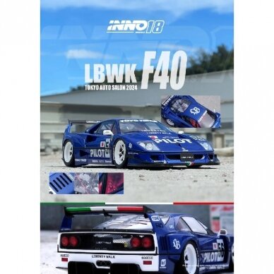 PRE-ORD3R INNO18 Modeliukas 1/18 2024 LBWK F40 White Tokyo Auto Salon, blue/white