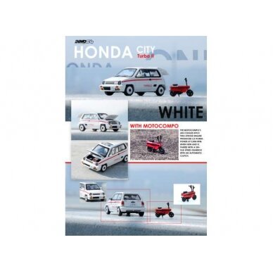 PRE-ORD3R Inno64 1984 Honda City Turbo II, white Mod. version with red Motocompo