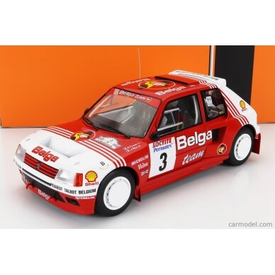 PRE-ORD3R IXO Models Modeliukas 1/18 1985 Peugeot 205 T16 #3 Belga Rally Ypres, B. Darniche/A. Mahe