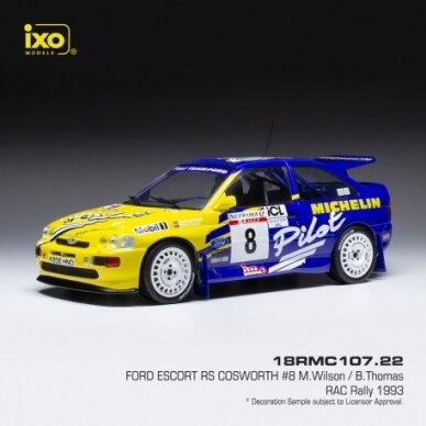 PRE-ORD3R IXO Models 1/18 1993 Ford Escort RS Cosworth #8 Michelin Rally WM RAC Rally Wilson/Tho...