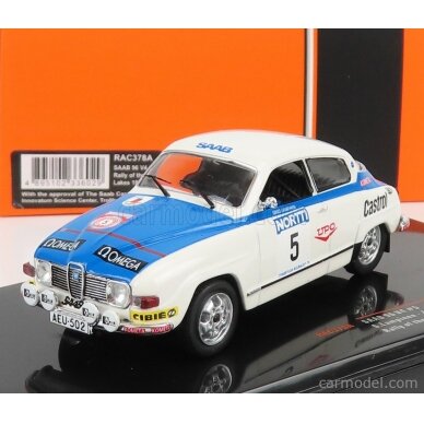 PRE-ORD3R IXO Models Modeliukas 1/43 1976 Saab 96 V4 #5 1000 Lakes Rally Lampinen/Markkanen, white/blue