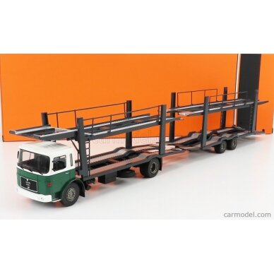 PRE-ORD3R IXO Models Modeliukas 1970 MAN Cartransporter with trailer, green/white