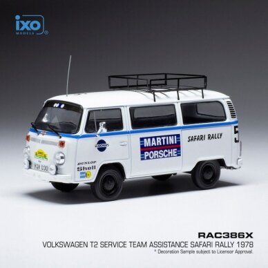 PRE-ORD3R IXO Models Modeliukas 1978 Volkswagen T2 Bus Team Porsche Martini Safari Rally Assistance Van, white