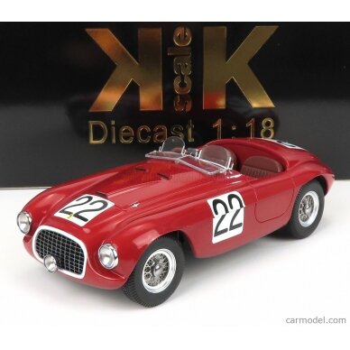 PRE-ORD3R KK Scale Modeliukas 1/18 1949 Ferrari 166 MM Barchetta #22 Chinetti/Seldson winner 24h Le Mans, red