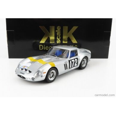 PRE-ORD3R KK Scale Modeliukas 1/18 1964 Ferrari 250 GTO #172 winner Tour de France, silver/yellow