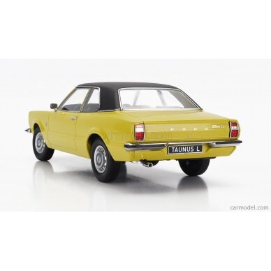 PRE-ORD3R KK Scale Modeliukas 1/18 1971 Ford Taunus L Sedan with Vinyl Roof (Round Headlight), yellow/black
