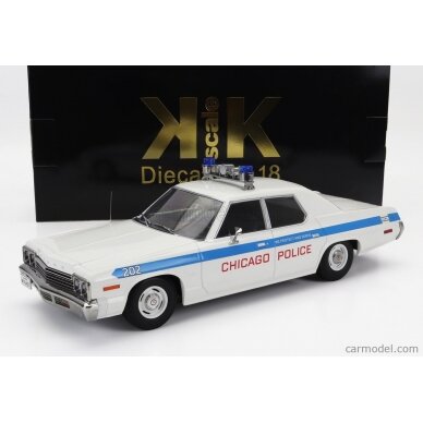 PRE-ORD3R KK Scale Modeliukas 1/18 1974 Dodge Monaco *Chicago Police*, white/blue