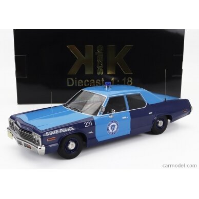 PRE-ORD3R KK Scale Modeliukas 1/18 1974 Dodge Monaco *Massachusetts State Police*, blue