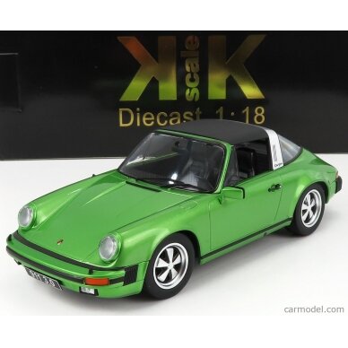 PRE-ORD3R KK Scale Modeliukas 1/18 1977 Porsche 911 Carrera 3.0 Targa with Removable Targa Roof, green