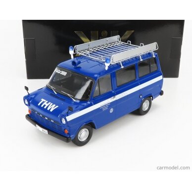 PRE-ORD3R KK Scale Modeliukas 1965 Ford Transit THW Cologne with roof rack, blue/purple