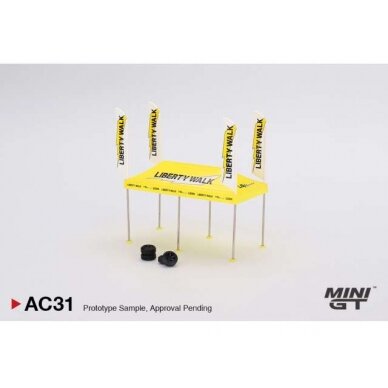 Mini GT Modeliukas LB Racing Paddock Service Tent set, yellow/black (yra Sandėlyje)