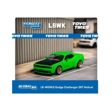 Tarmac Works Modeliukas LB-WORKS Dodge Challenger SRT Hellcat, green metallic (yra Sandėlyje)