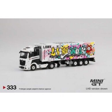 PRE-ORD3R Mini GT Mercedes Benz Actros With 40FT Container *LBWK Kuma Graffiti*, white/graffiti
