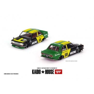 PRE-ORDER Mini GT Kaido House Modeliukas 1/64 1969 Datsun 510 Street Racing V2, black/yellow/green