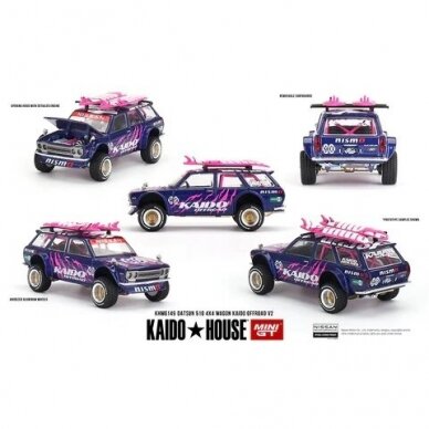 PRE-ORD3R Mini GT 1/64 1969 Datsun 510 Wagon 4x4 Kaido Offroad, purple/pink