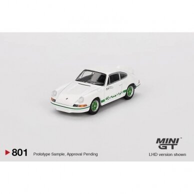 Mini GT Modeliukas 1/64 1973 Porsche 911 (901) 2.7 Carrera RS, grand prix white with green livery