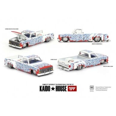 Mini GT Modeliukas 1/64 1980 Chevrolet Silverado Dually On Fire V2, white/blue/red