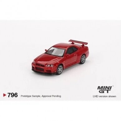 PRE-ORD3R Mini GT Modeliukas 1/64 1999 Nissan Skyline GT-R (R34) V-Spec, active red