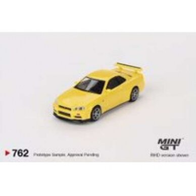 PRE-ORD3R Mini GT 1/64 1999 Nissan Skyline GT-R (R34) V-Spec Lightning, yellow