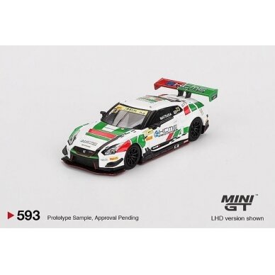 PRE-ORD3R Mini GT Modeliukas 1/64 2018 Nissan GT-R (R35) GT3 #23 KCMG Fia GT World Cup Macau, white/red/green