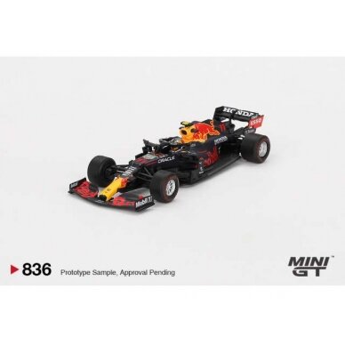 PRE-ORD3R Mini GT Modeliukas 1/64 2021 Redbull Racing RB16B #11 Sergio Perez Azerbaijan Grand Prix Winner 2021, blue/red/yellow