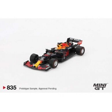 PRE-ORD3R Mini GT Modeliukas 1/64 2021 Redbull Racing RB16B #33 Max Verstappen Abu Dhabi Grand Prix Winner 2021, blue/red/yellow