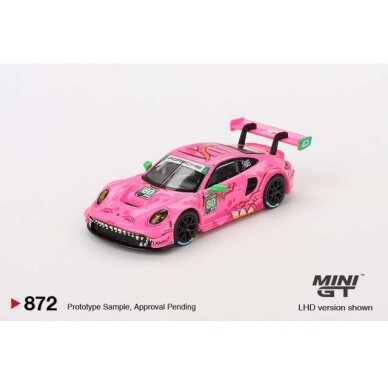 PRE-ORD3R Mini GT Modeliukas 1/64 2023 Porsche 911 (992) GT3 R #80 AO Racing Virginia Roxy, pink