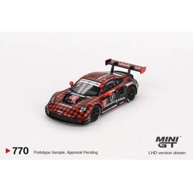 PRE-ORD3R Mini GT Modeliukas 1/64 2023 Porsche 911 (992) GT3 R #9 GTD Pro Pfaff Motorsport Sebring 12hrs Winner, black/red