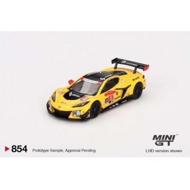 PRE-ORD3R Mini GT Modeliukas 1/64 2024 Chevrolet Corvette Z06 GT3.T #3 Corvette Racing By Pratt Miller Motorsports Daytona 24hrs, yellow/black