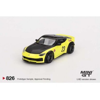 PRE-ORD3R Mini GT Modeliukas 1/64 2024 Nissan Z LB LB Nation Works Ikazuchi, yellow