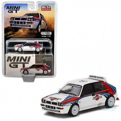 PRE-ORD3R Mini GT 1/64 Lancia Delta HF Intergrale Evoluzione Martini Racing, white/red/blue left hand drive