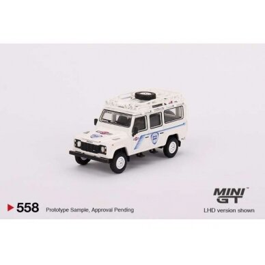 PRE-ORD3R Mini GT 1/64 Land Rover Defender 110 1991 Safary Rally Martini Support Vehicle, white